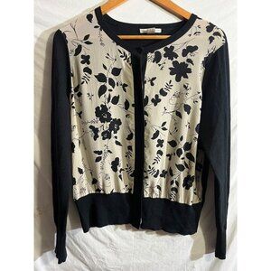 Casual Corner Vtg Sweater Woman's L Silk Cotton Black /White Cardigan Y2…